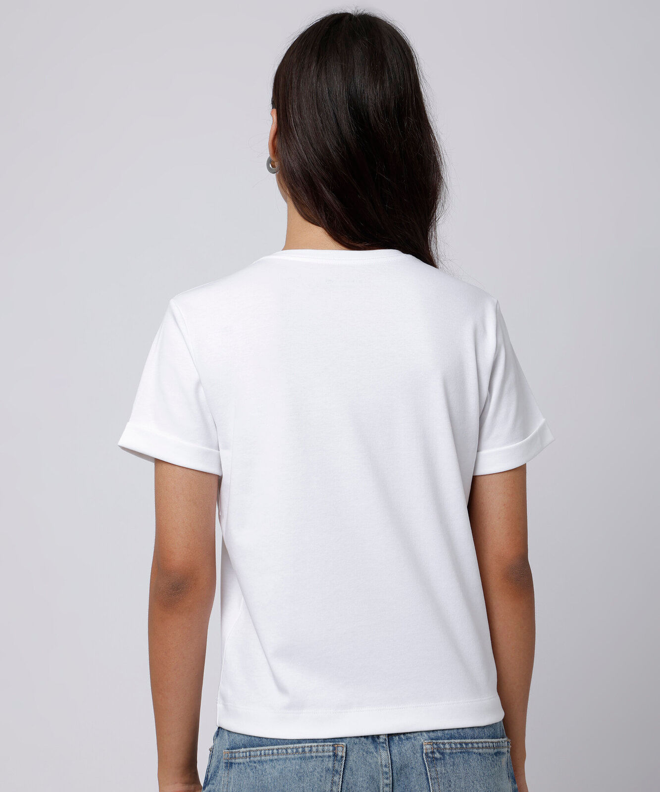 camiseta feminina de algodão peruano manga curta dobrada mindset branca