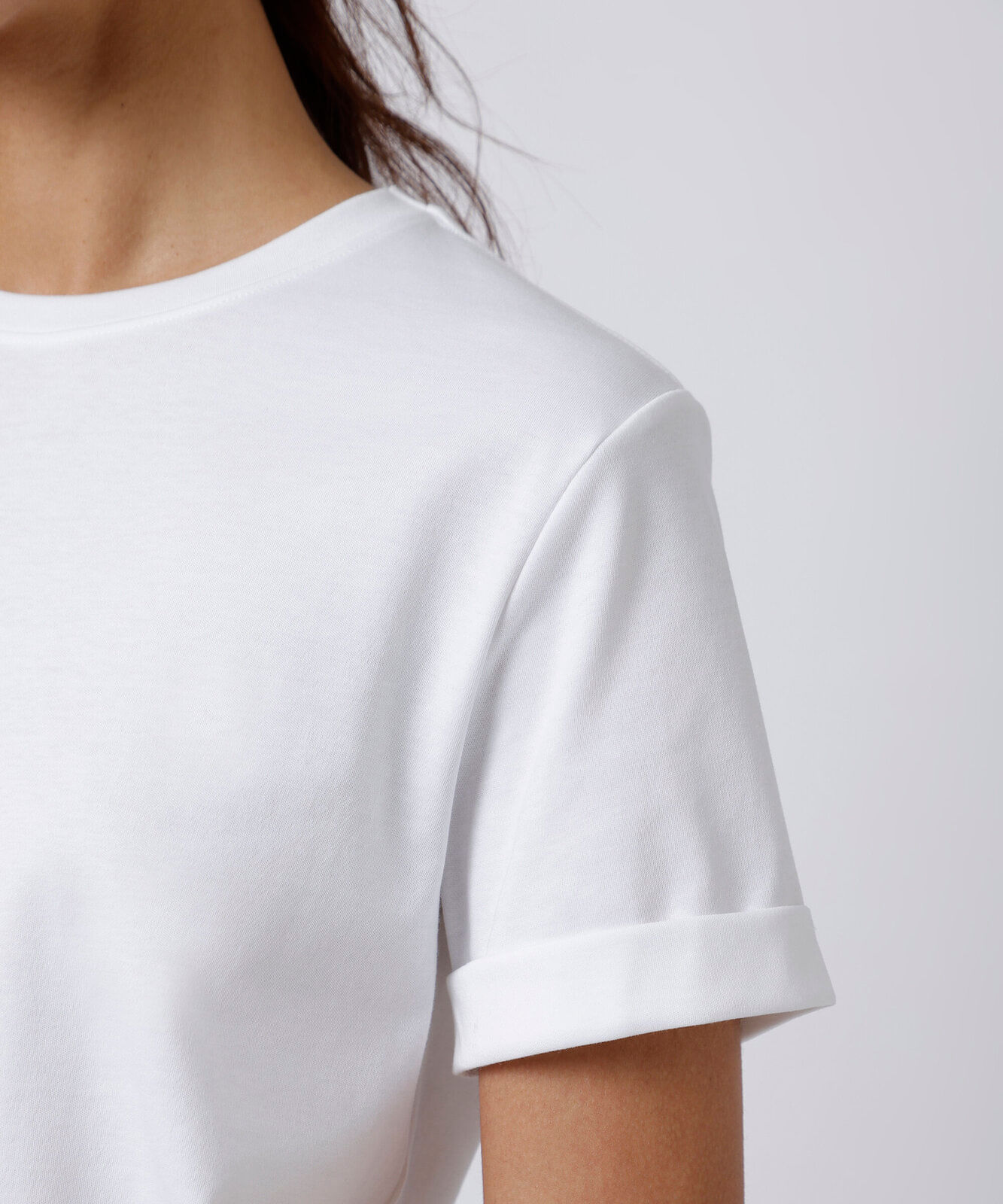 camiseta feminina de algodão peruano manga curta dobrada mindset branca