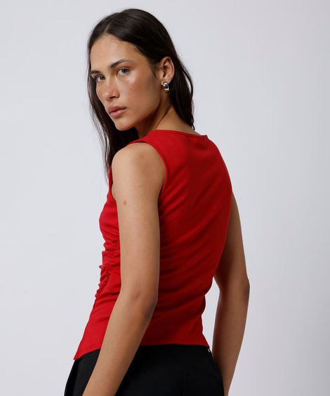 blusa feminina com viscose e fenda franzida mindset vermelha