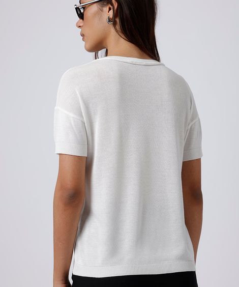 blusa feminina de tricot manga curta mindset off white