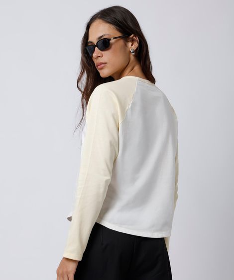 camiseta raglan feminina de algodão manga longa mindset branca