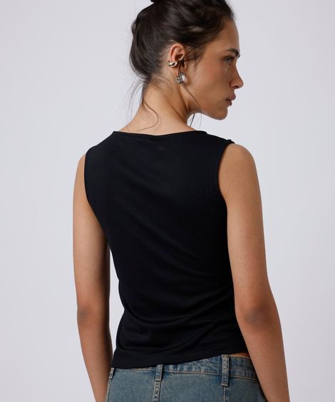 blusa feminina com viscose e fenda franzida mindset preta