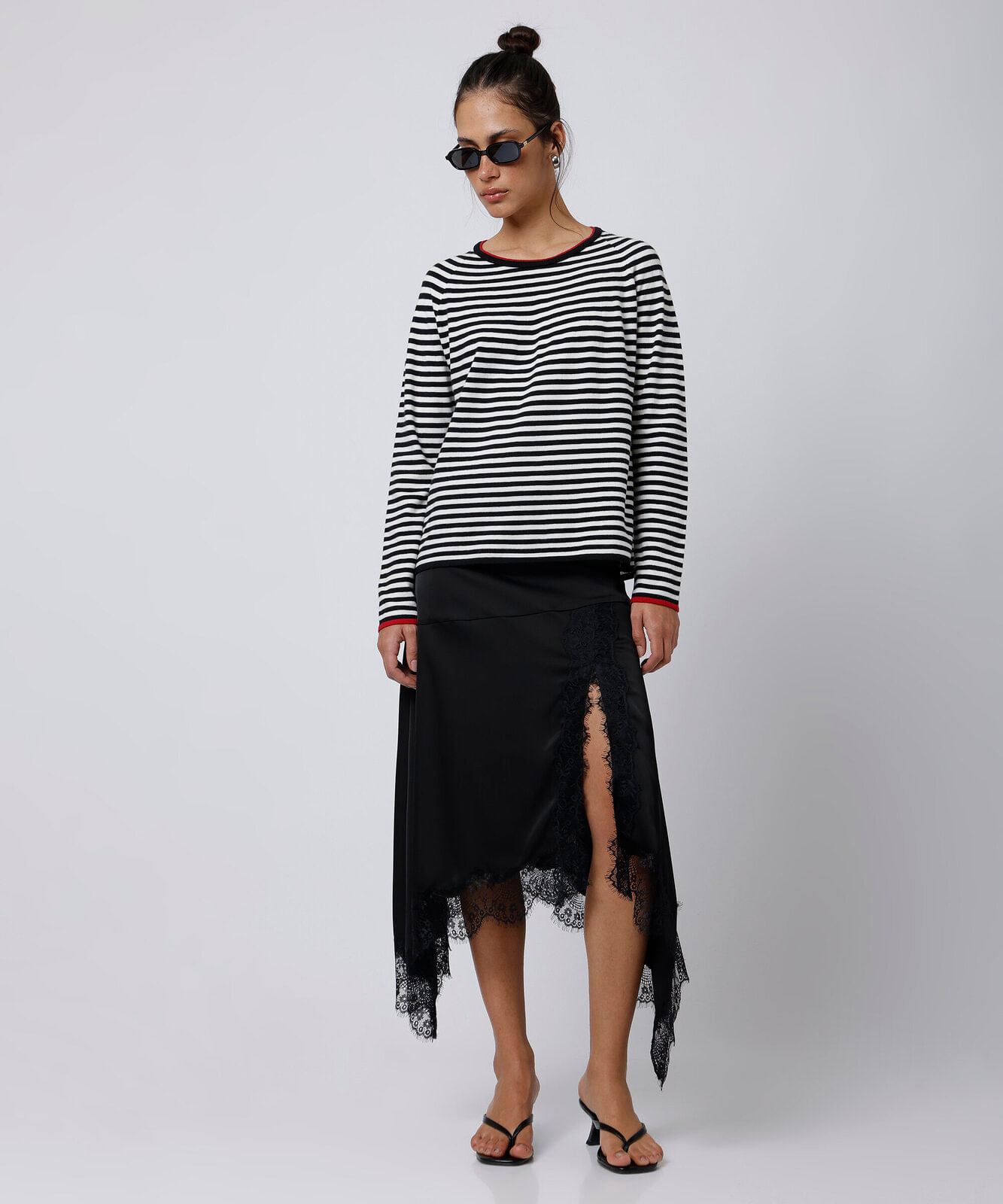 blusa feminina de tricot manga longa listrada mindset colorida