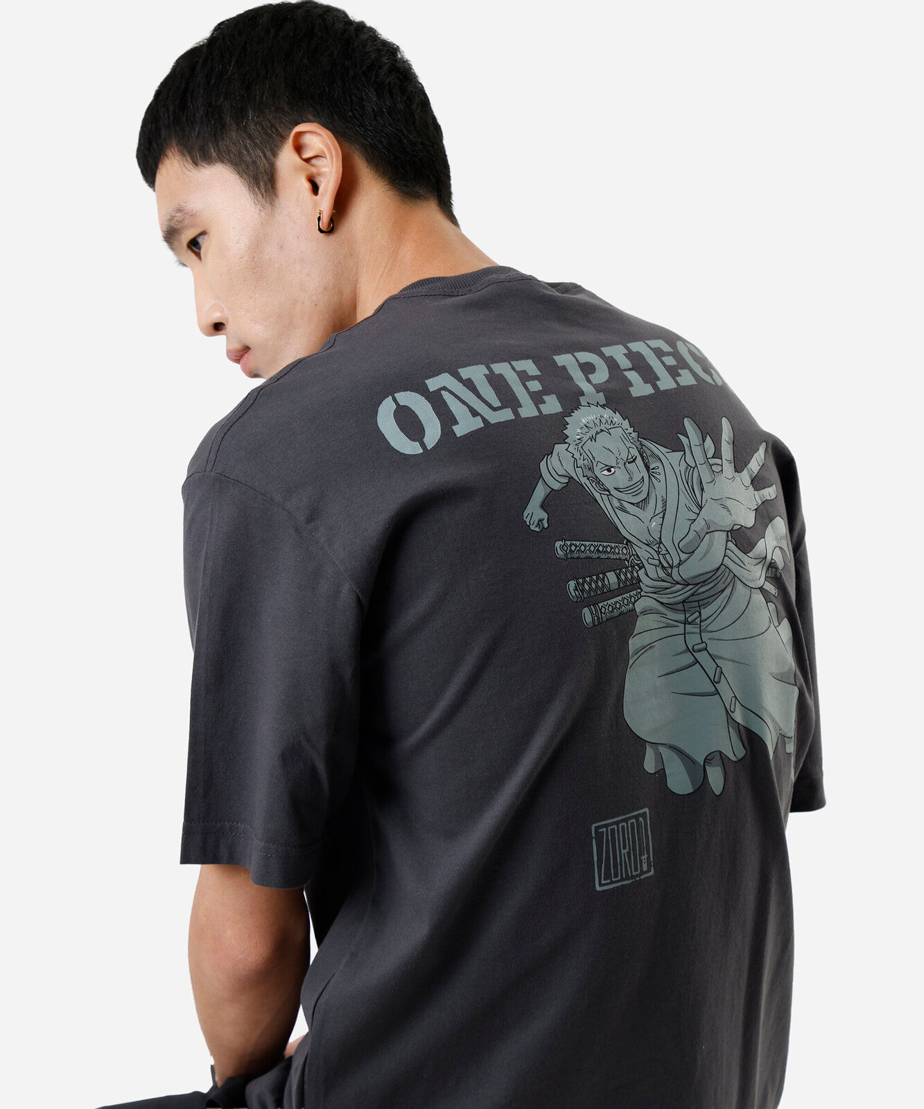 camiseta masculina de algodão one piece cinza