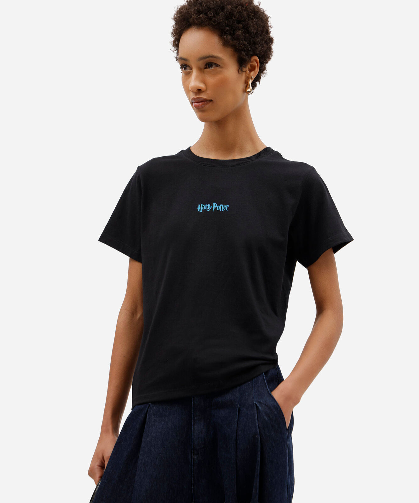 camiseta feminina de algodão manga curta harry potter preta
