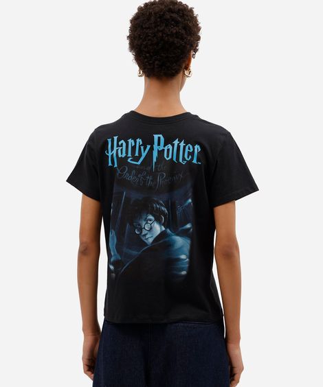 camiseta feminina de algodão manga curta harry potter preta