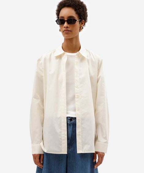 camisa boxer feminina de algodão manga longa off white
