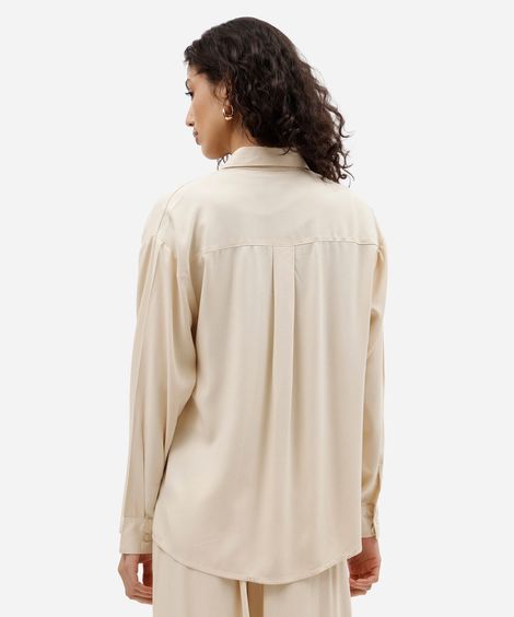 camisa oversized feminina de viscose manga longa bege