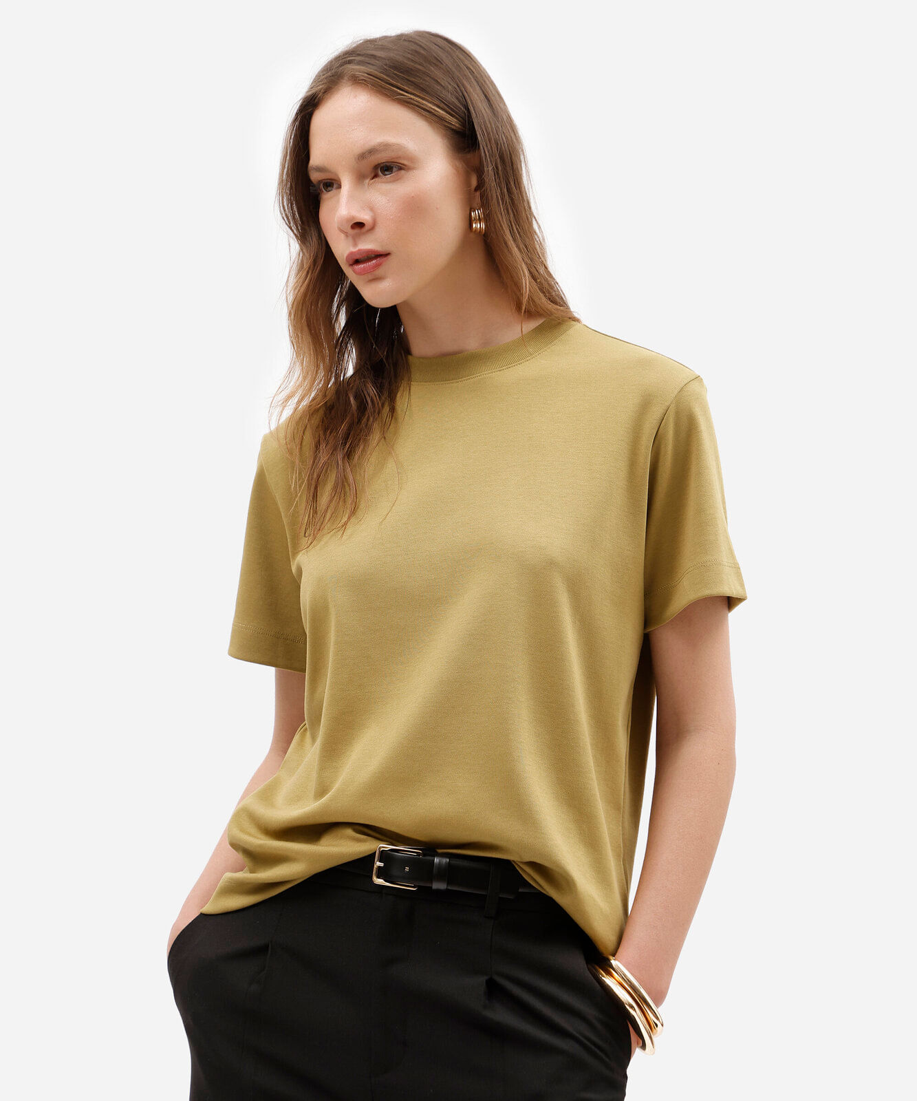 camiseta básica feminina de algodão peruano verde