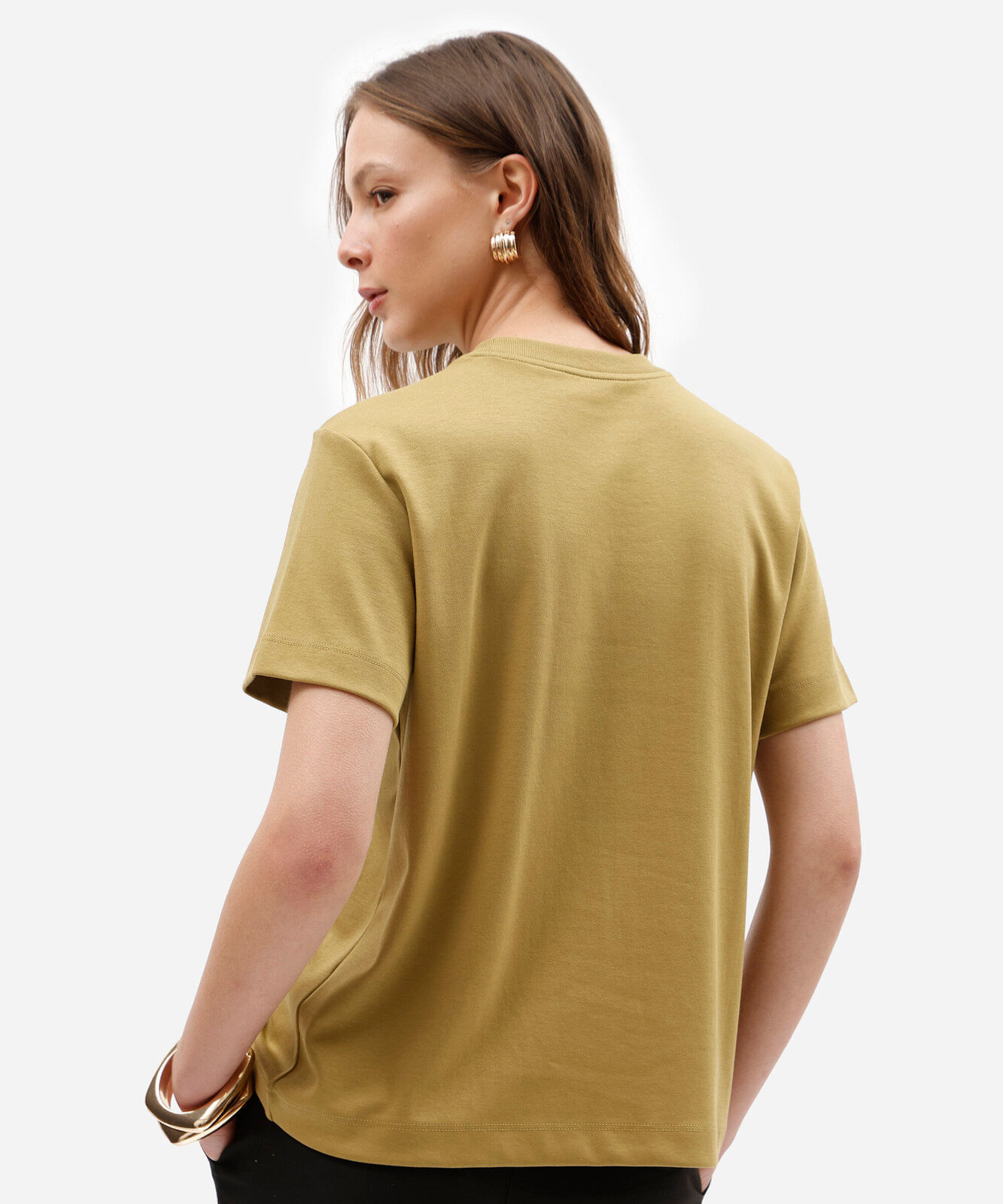 camiseta básica feminina de algodão peruano verde