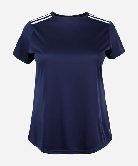 camiseta com listras plus size esportiva azul
