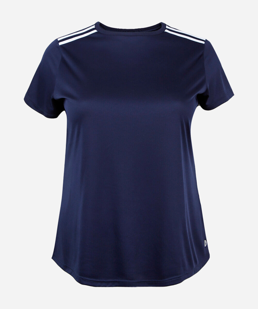 camiseta com listras plus size esportiva azul