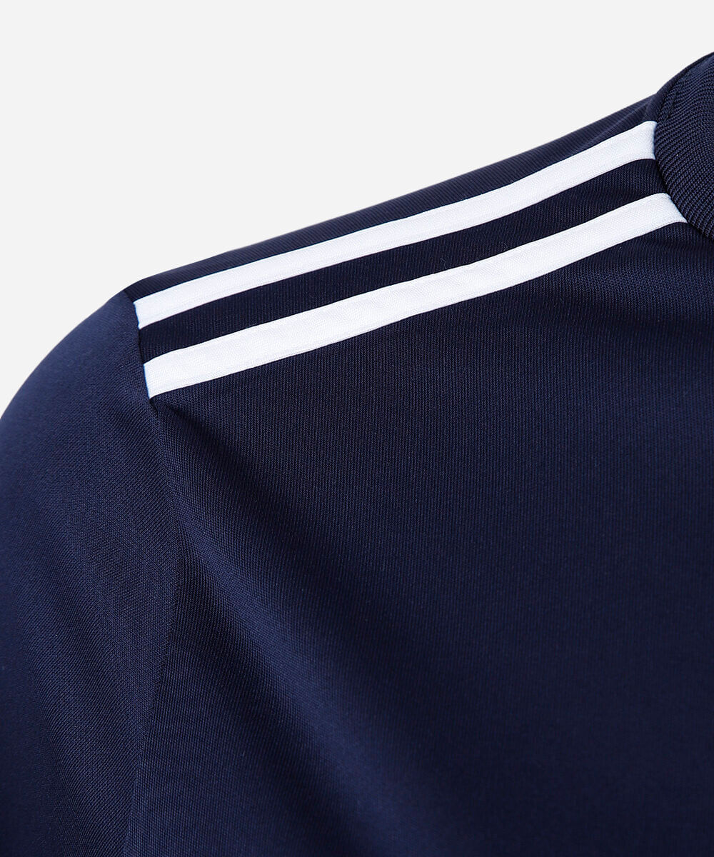 camiseta com listras plus size esportiva azul