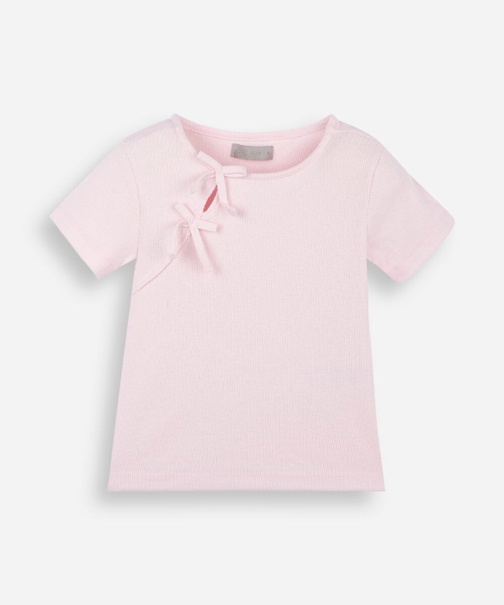 blusa infantil com detalhe de lacinhos no ombro rosa