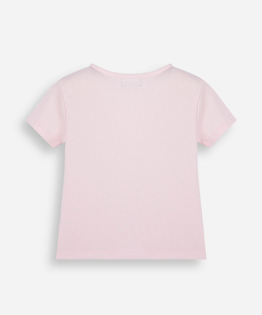 blusa infantil com detalhe de lacinhos no ombro rosa