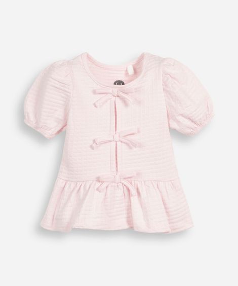 blusa peplum infantil de algodão com laços rosa