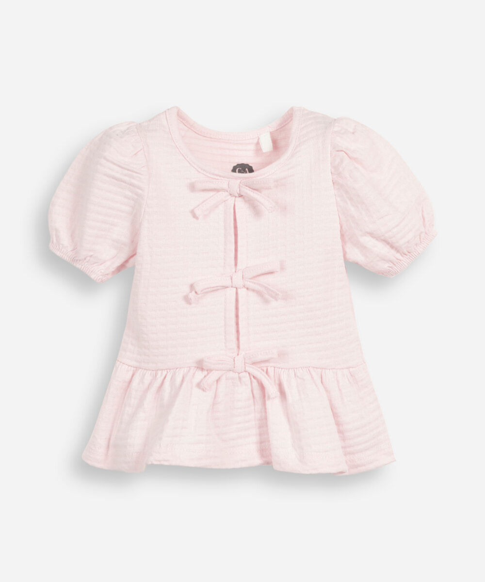 blusa peplum infantil de algodão com laços rosa