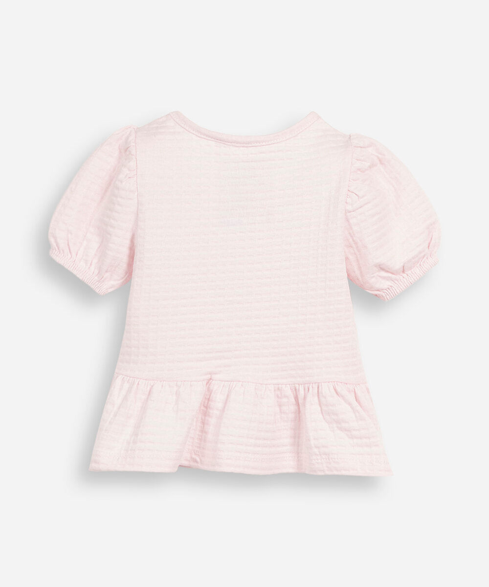 blusa peplum infantil de algodão com laços rosa