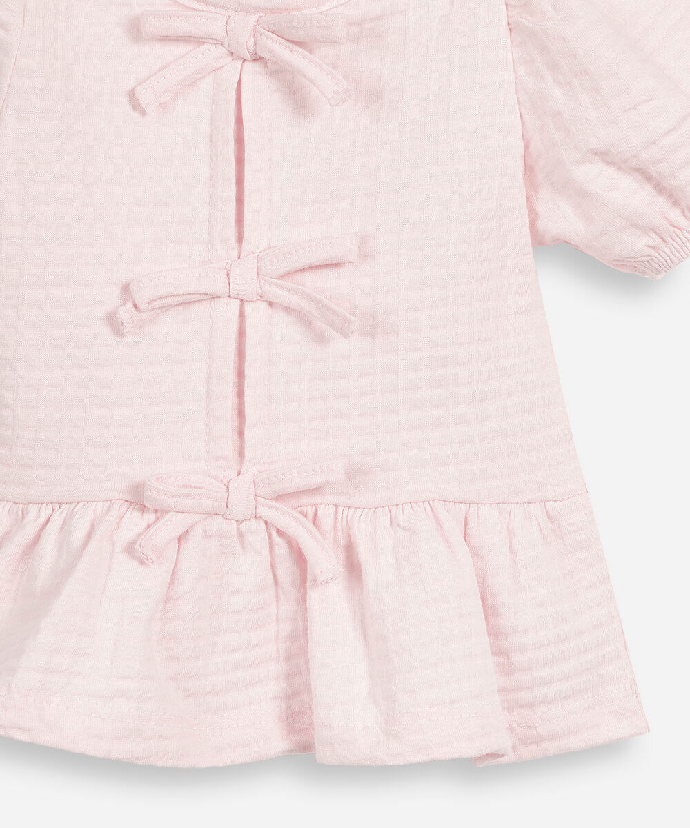 blusa peplum infantil de algodão com laços rosa