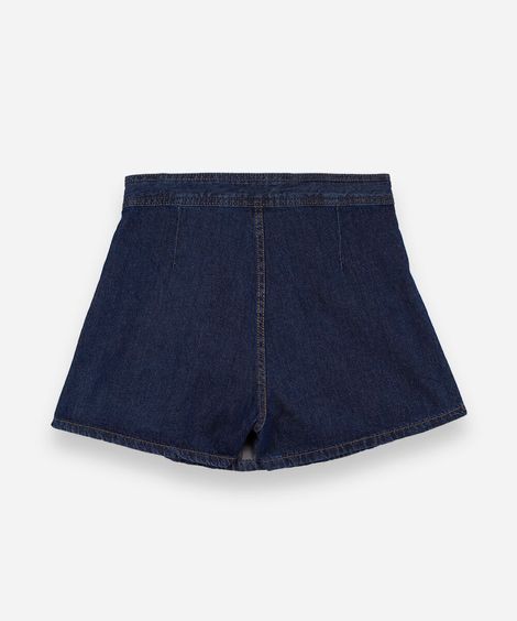 short saia juvenil jeans com pregas azul
