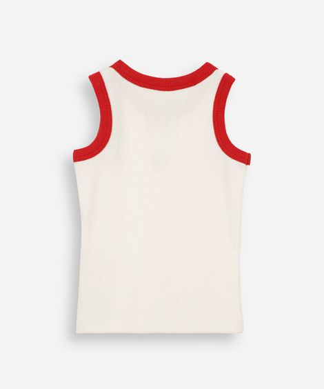regata infantil de algodão com bordado morango canelada off white