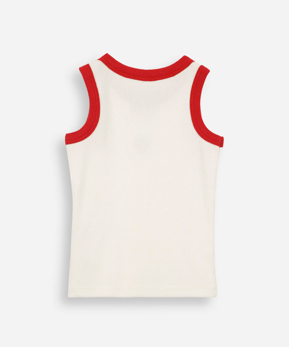 regata infantil de algodão com bordado morango canelada off white