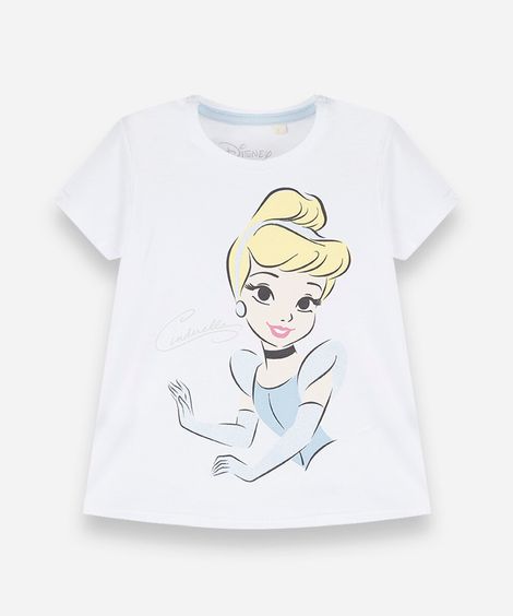 camiseta infantil de algodão cinderela manga curta off white
