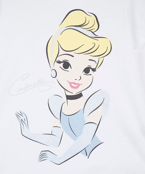 camiseta infantil de algodão cinderela manga curta off white