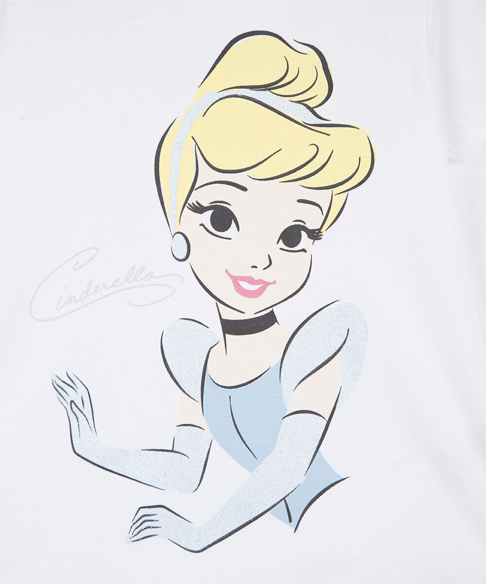 camiseta infantil de algodão cinderela manga curta off white