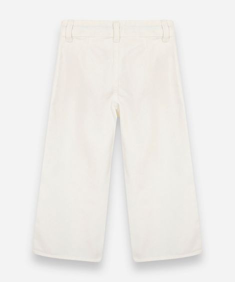 calça wide leg infantil de sarja com bordado off white