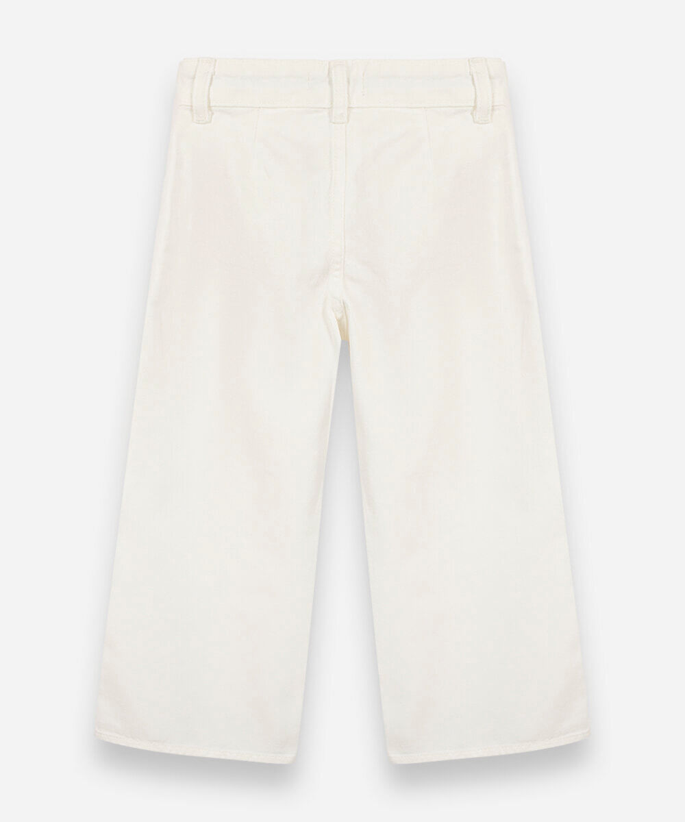 calça wide leg infantil de sarja com bordado off white