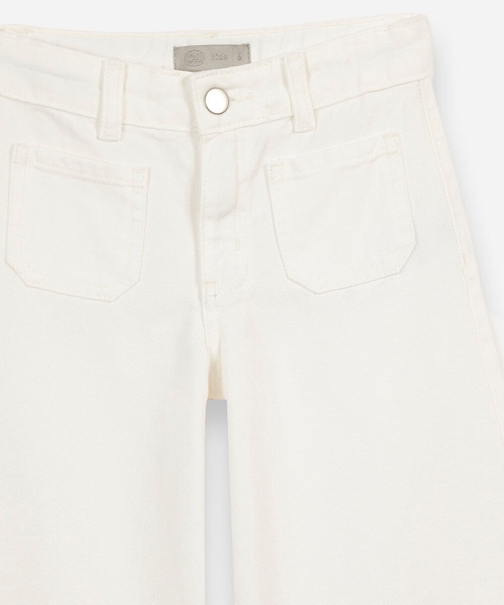 calça wide leg infantil de sarja com bordado off white