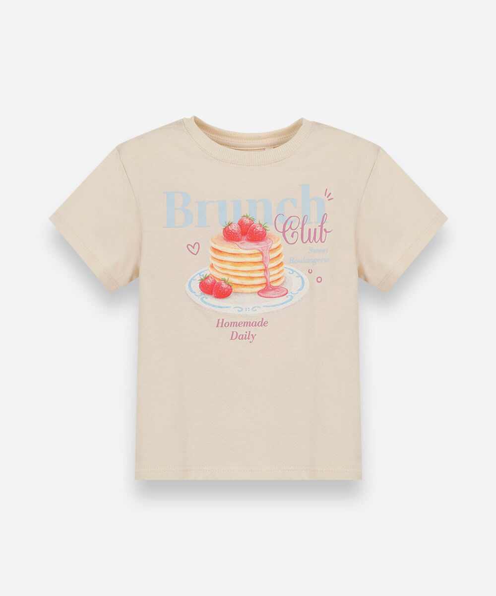 camiseta infantil de algodão manga curta estampada bege