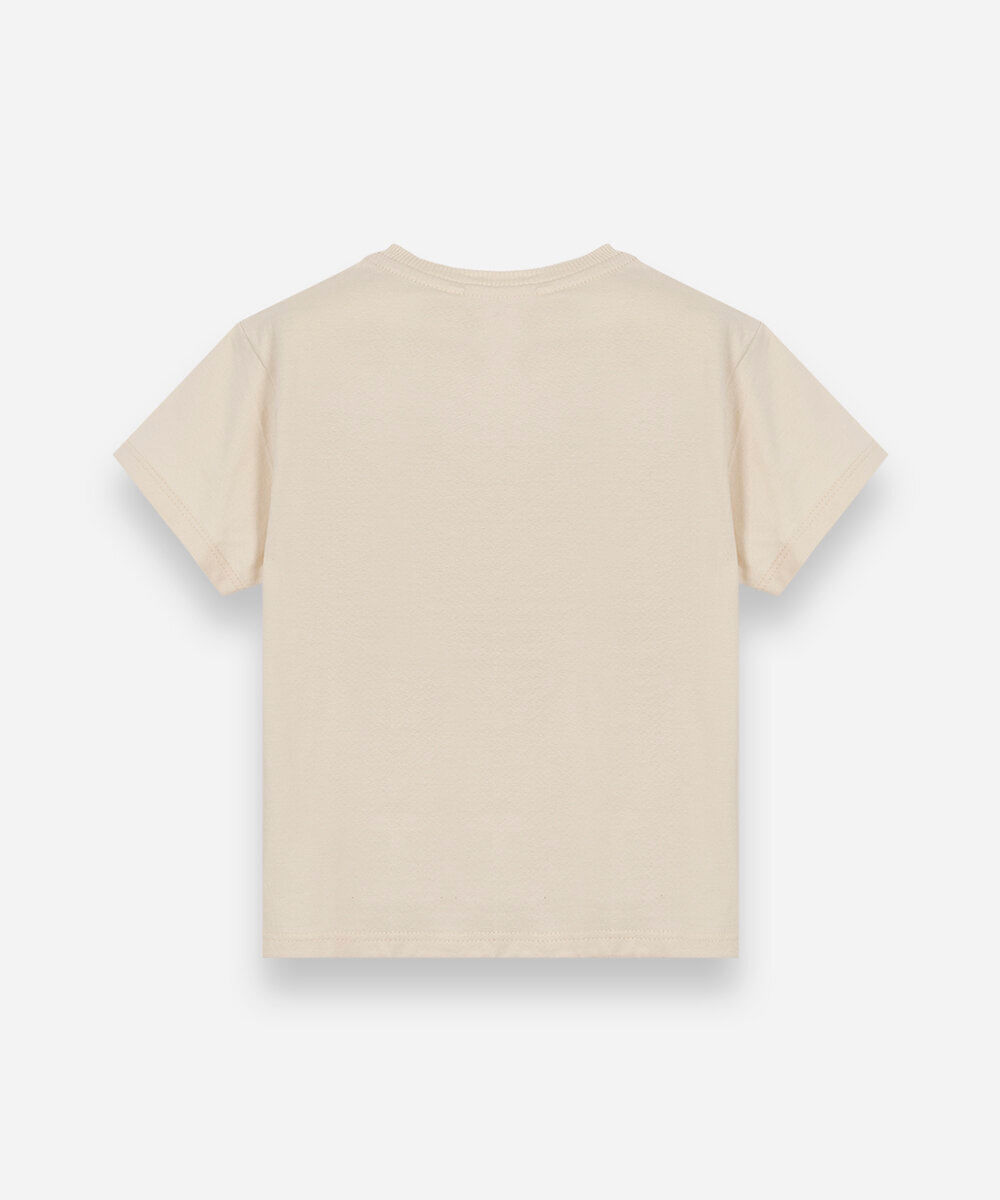 camiseta infantil de algodão manga curta estampada bege