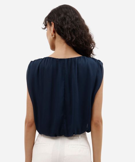 blusa balonê feminina decote canoa franzida azul