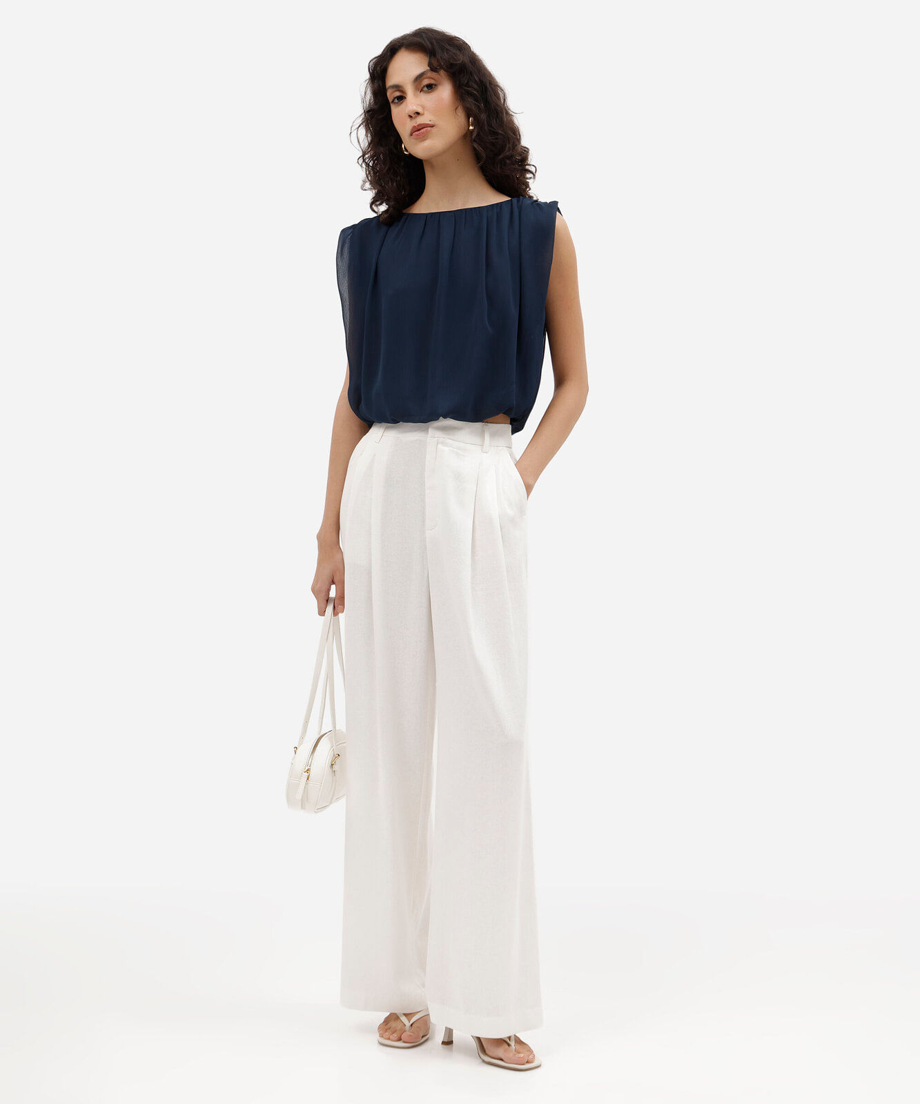 blusa balonê feminina decote canoa franzida azul