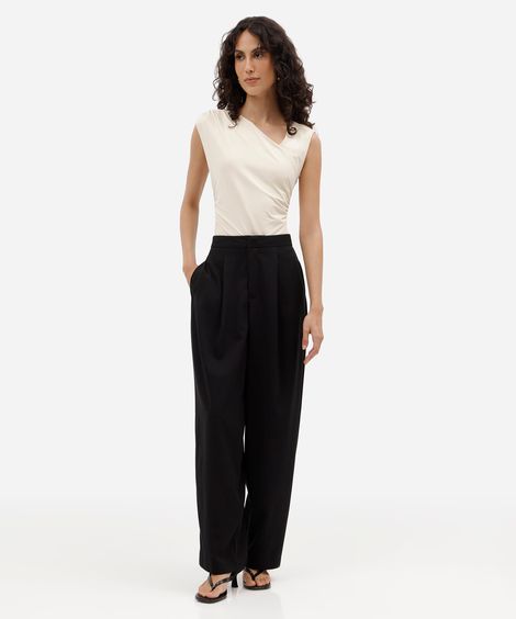 body feminino de poliamida decote assimétrico franzido off white