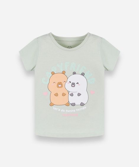 camiseta infantil manga curta capivaras verde