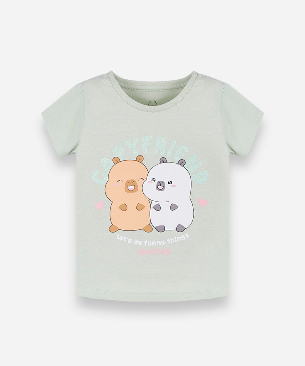 camiseta infantil manga curta capivaras verde