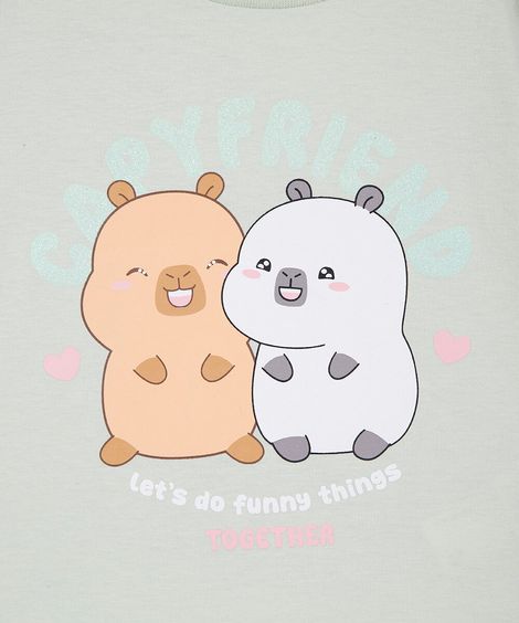 camiseta infantil manga curta capivaras verde