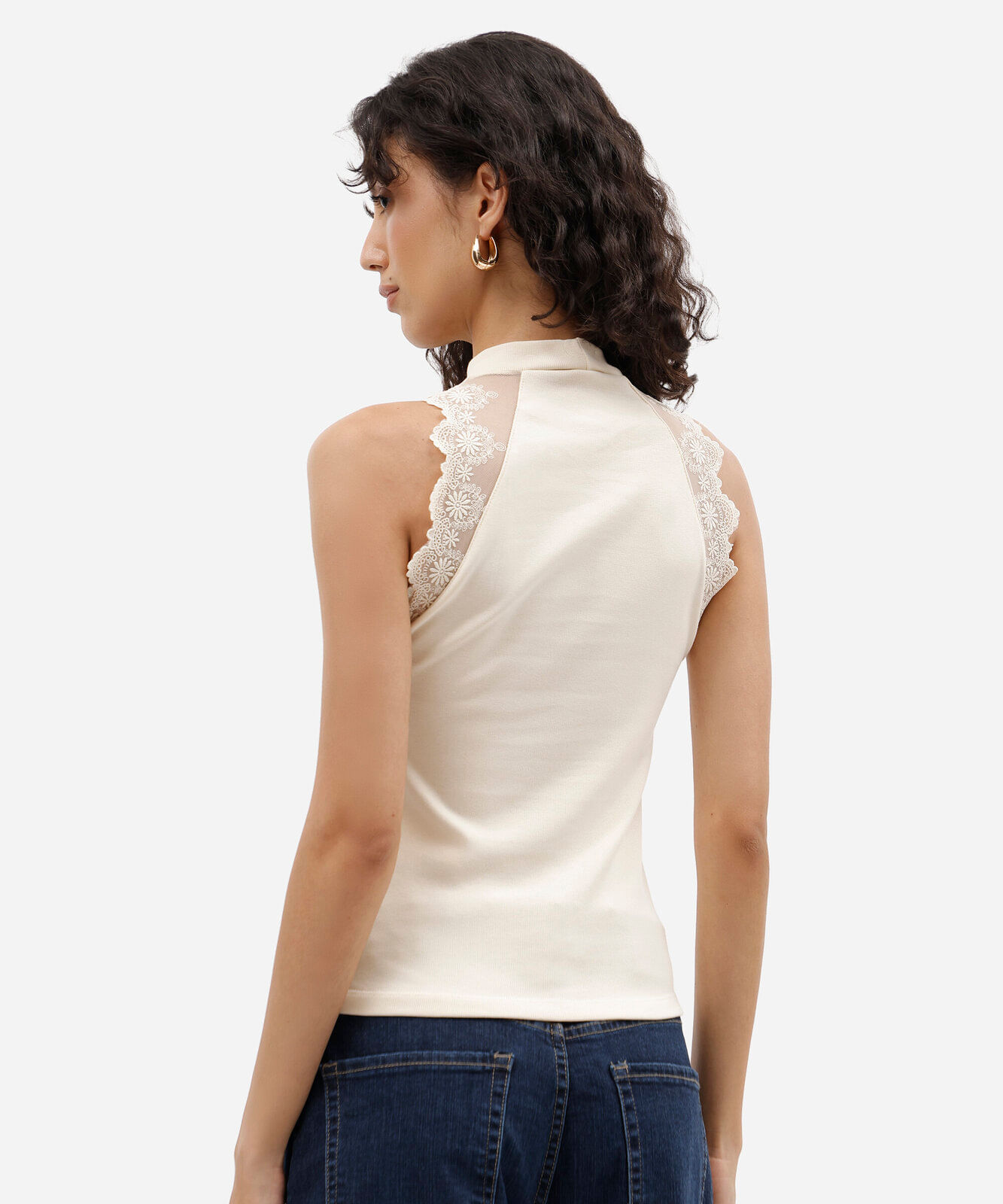 blusa feminina de algodão halterneck com renda off white