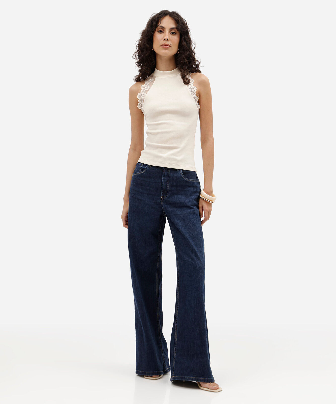 blusa feminina de algodão halterneck com renda off white
