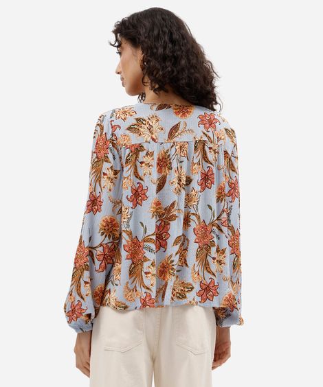 bata feminina de viscose com lurex floral azul