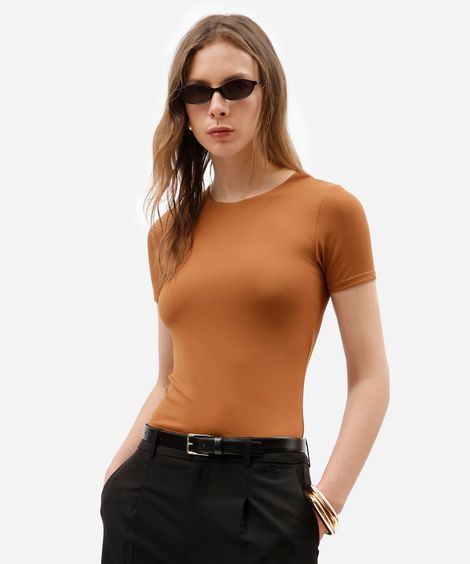 blusa feminina de poliamida manga curta laranja