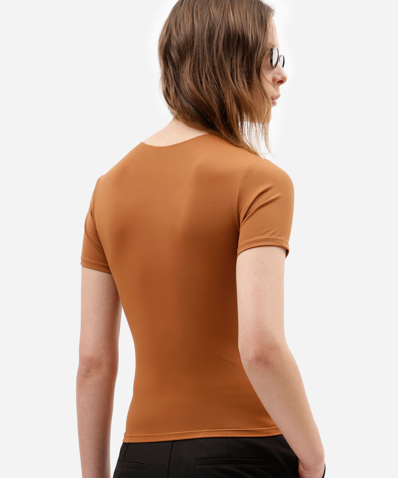 blusa feminina de poliamida manga curta laranja