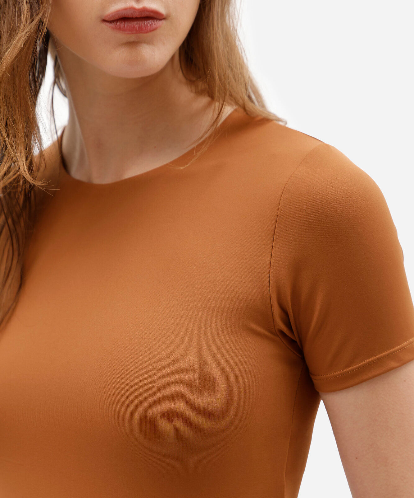 blusa feminina de poliamida manga curta laranja