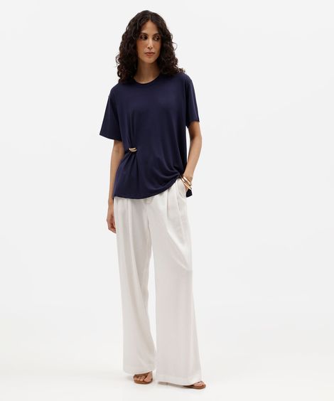 blusa oversized feminina de viscose manga curta com fivela azul