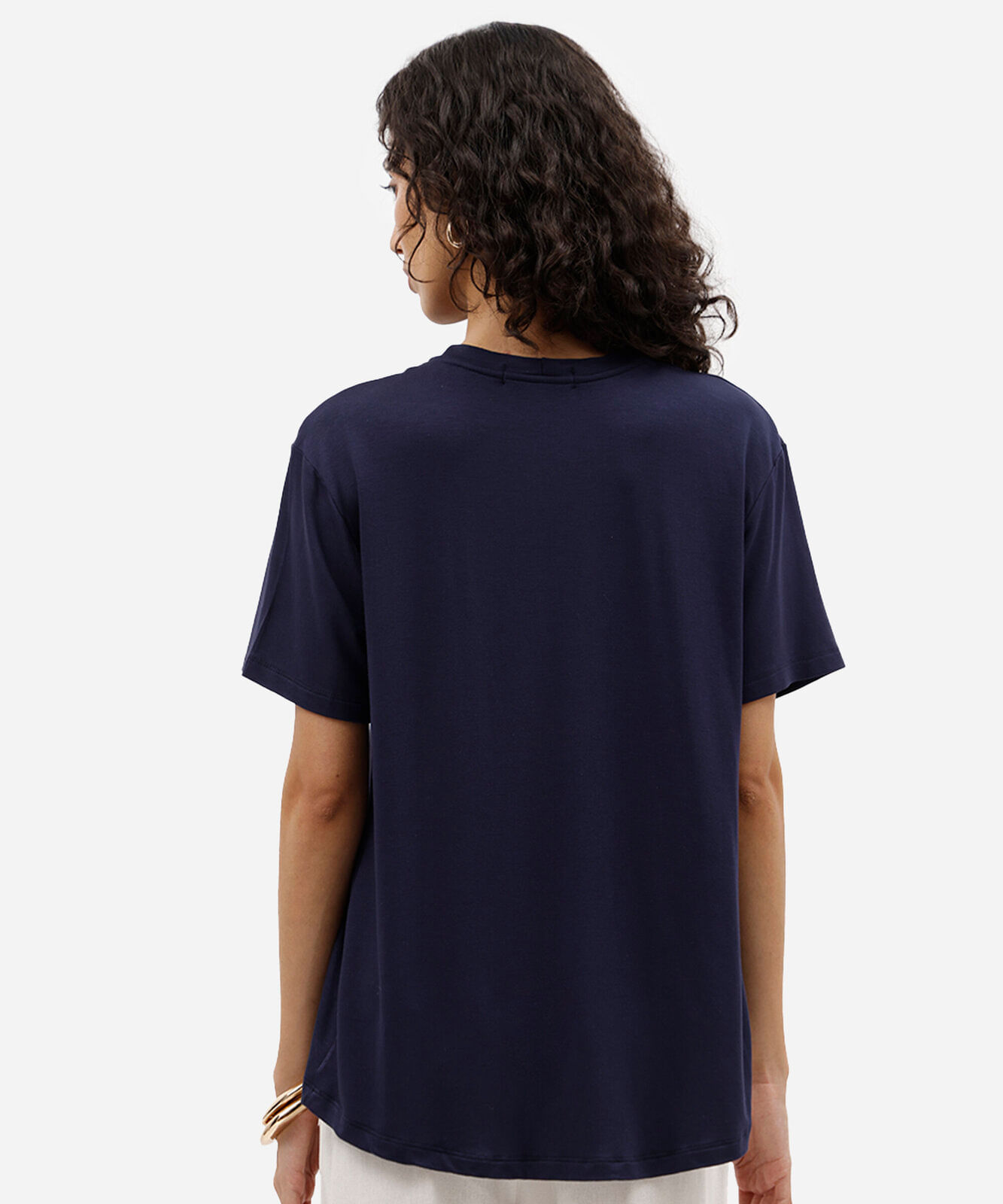 blusa oversized feminina de viscose manga curta com fivela azul