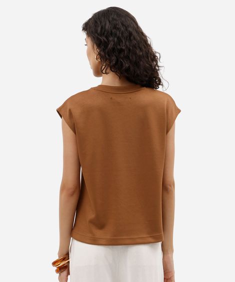 blusa muscle tee feminina com viscose decote redondo marrom