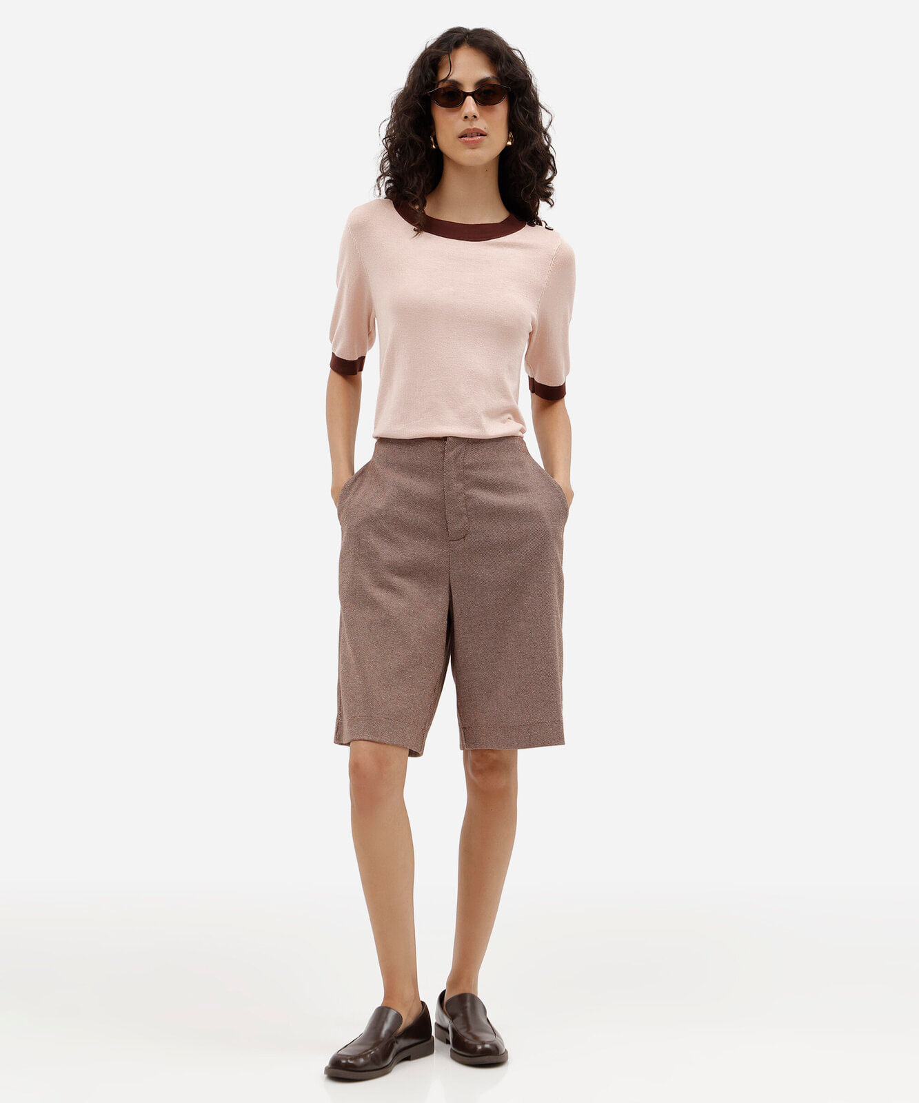 blusa feminina de tricot manga curta com botões rosa